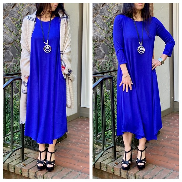 ShopEvelynne Dresses & Skirts - Chic Royal blue viscose side pocket swing dress